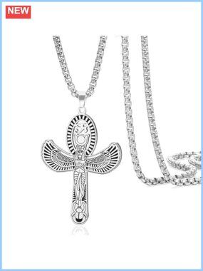 Stainless Steel Egyptian Ankh Necklace Isis Winged Pendant Eye of Horus Scarab